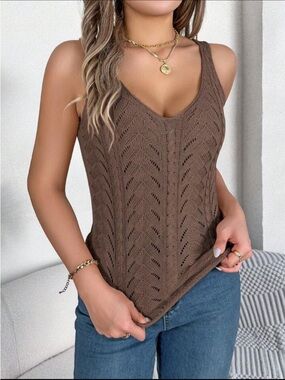 NWOT: Brown Double V-Neck Top